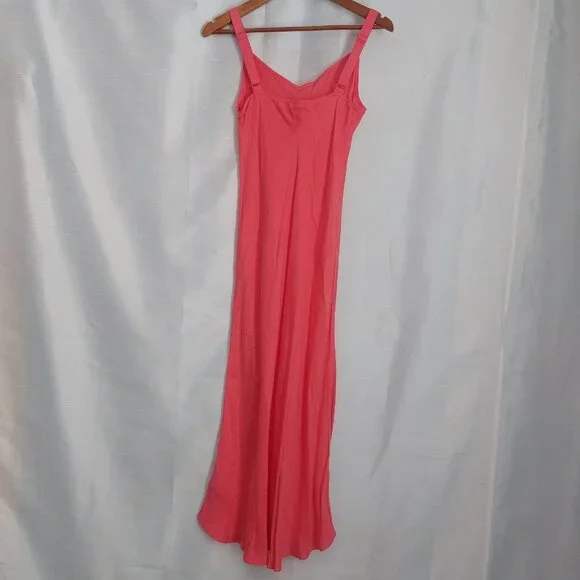 J Crew Coral Pink Satin Slip Dress 6 New Midi V Neck Summer Sleeveless Feminine - Picture 4 of 11